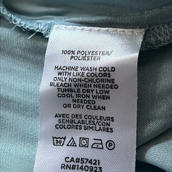 LOFT light blue silky feel long sleeves tie collar V neck top blouse Sz S - Picture 7 of 9